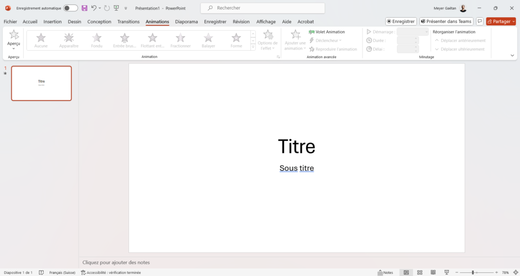 Capture d'écran du programme lorsque l'onglet "Animation" est sélectionné.