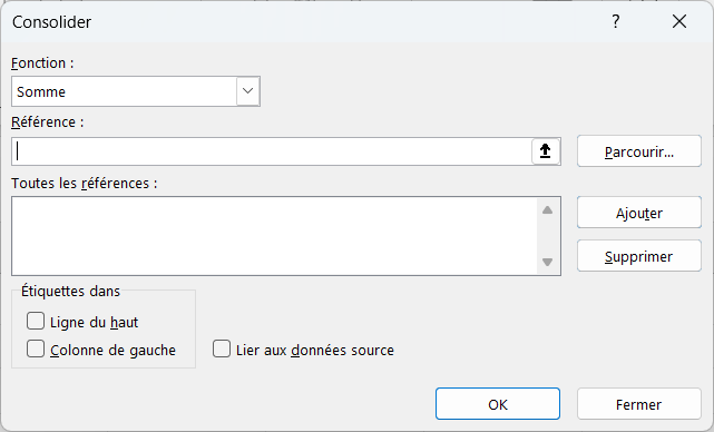 Capture d'écran de la fenêtre contextuelle qui s'ouvre après avoir cliqué sur l'outil "consolider"
